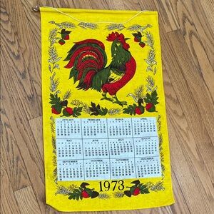Vtg 1973 ROOSTER Calendar Towel Joyce Morris MCM 70s Bright Colors Like New
